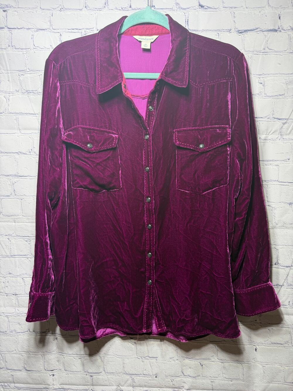 Sundance Womens Juliana Velvet Shirt Purple Sz XL Boho Western Cowgirl
